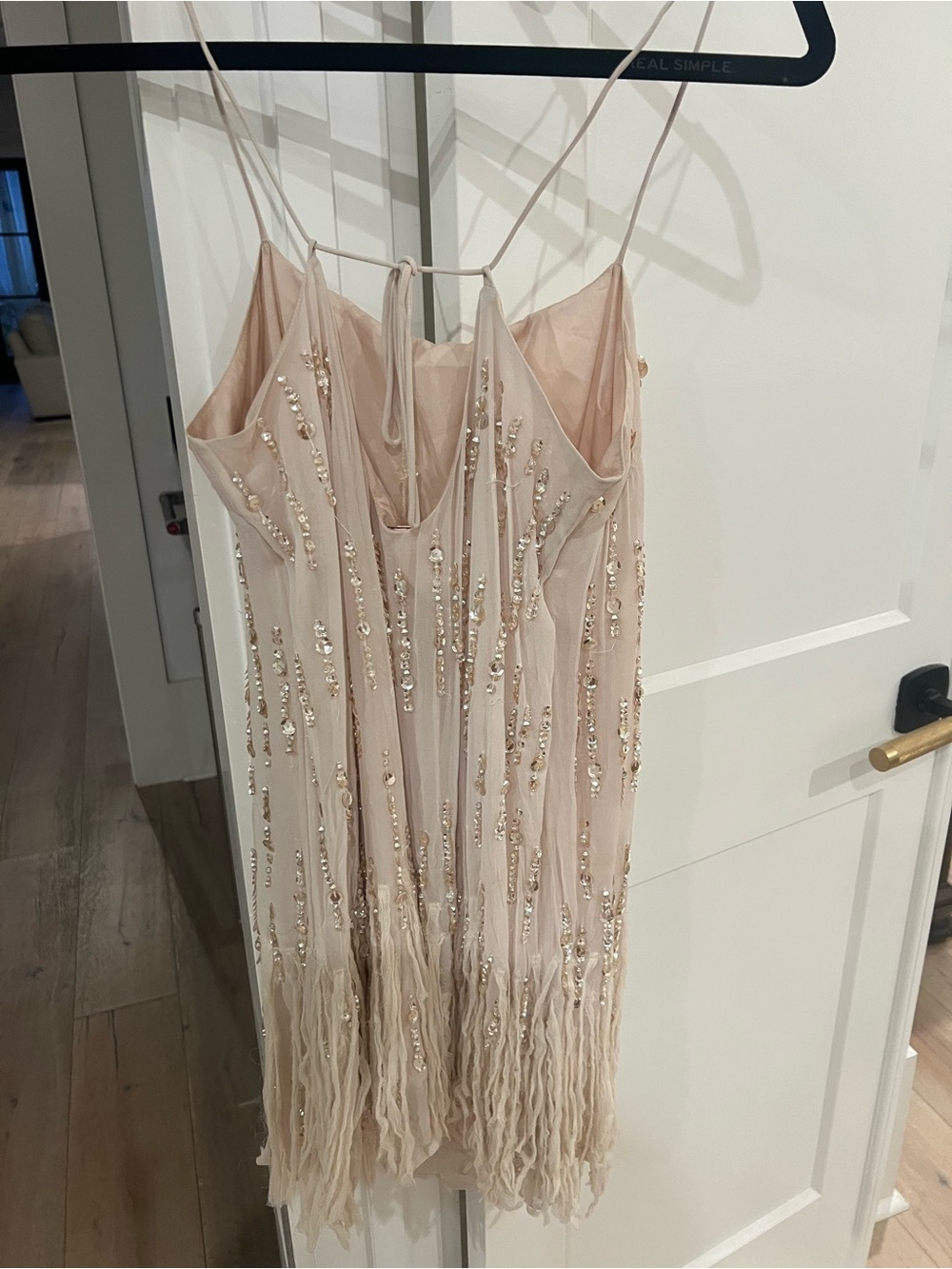 Free People Blush Beaded Fringe Mini Dress